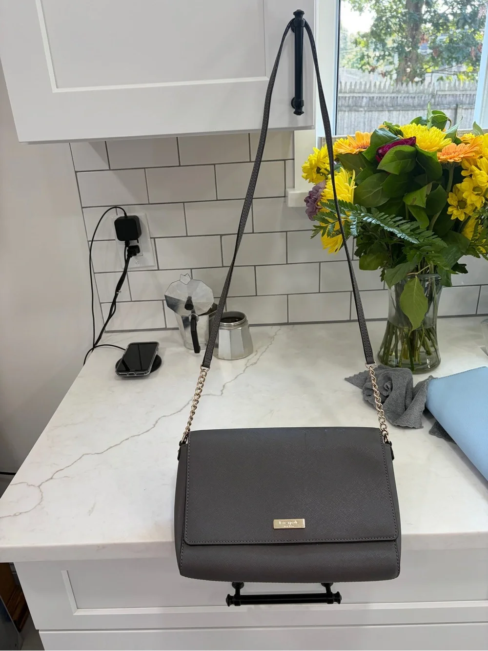 kate spade gray Shoulder Bag with Gold Hardware